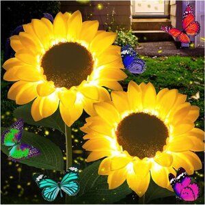 Sunflower Solar Garden Lights, 2 Pack Outdoor Solar Powered Garden Stake Lights